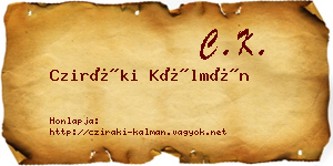 Cziráki Kálmán névjegykártya